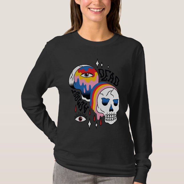 Almost Dead Weird Bizarre Skull Rainbow T-Shirt (Front)