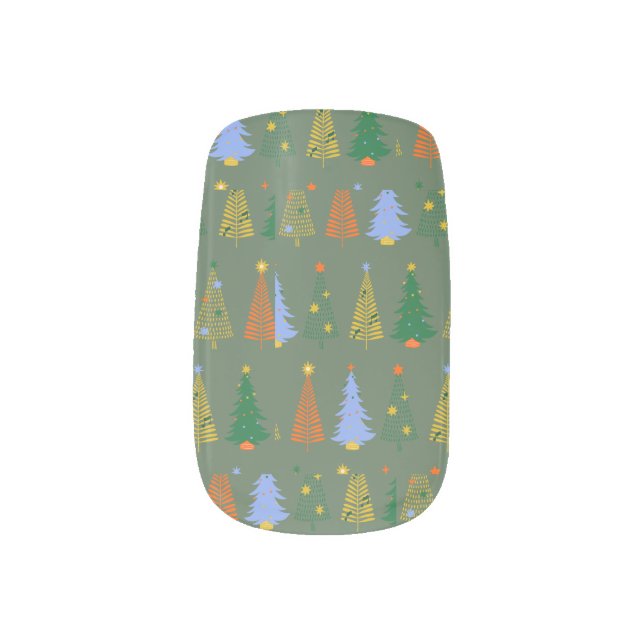 Almost Evergreen Festive Christmas Trees Holiday Minx Nail Art (Left Thumb)