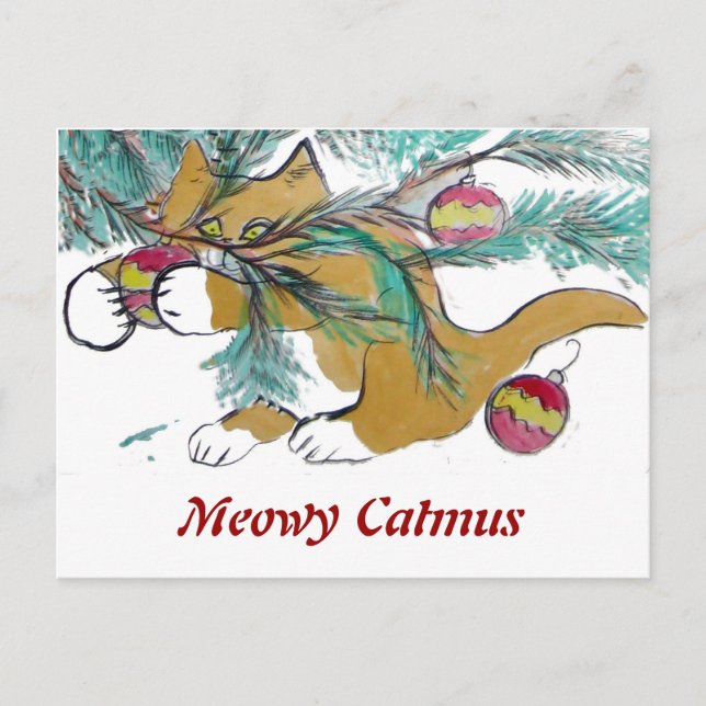 Almost have it, says Ginger Kitty Holiday Postcard (Front)