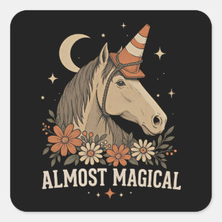 Almost Magical Funny Horse Unicorn Square Sticker