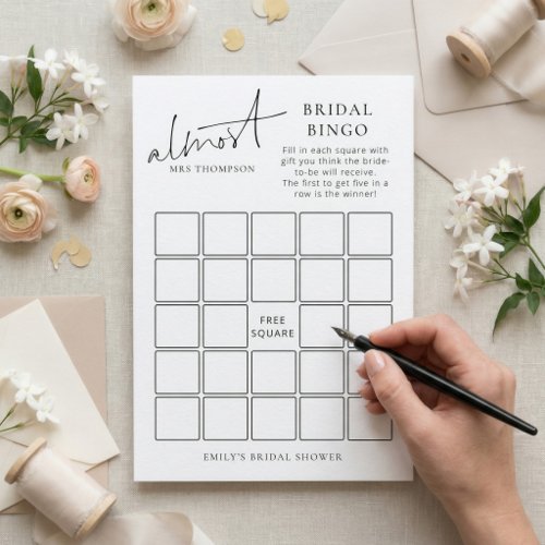 Almost Mrs Bingo Bridal Shower Game Card