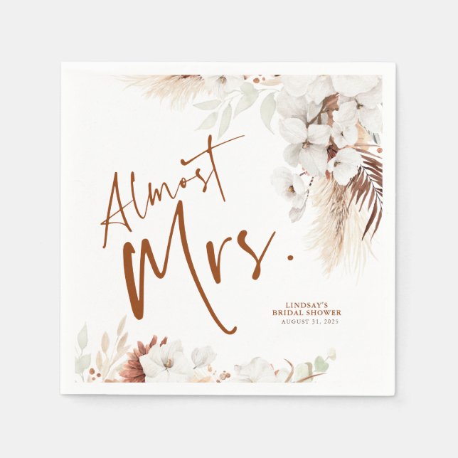 Almost Mrs Boho Terracotta Floral Bridal Shower Napkins (Front)