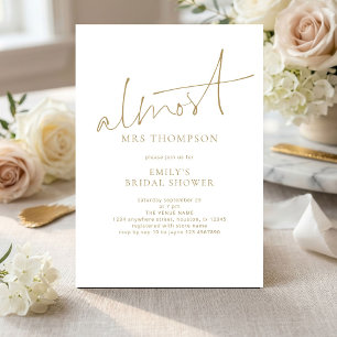 Almost Mrs Gold Writing Bridal Shower Invitation