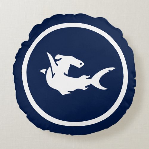 Almost Navy blue hammerhead shark nautical Round Pillow