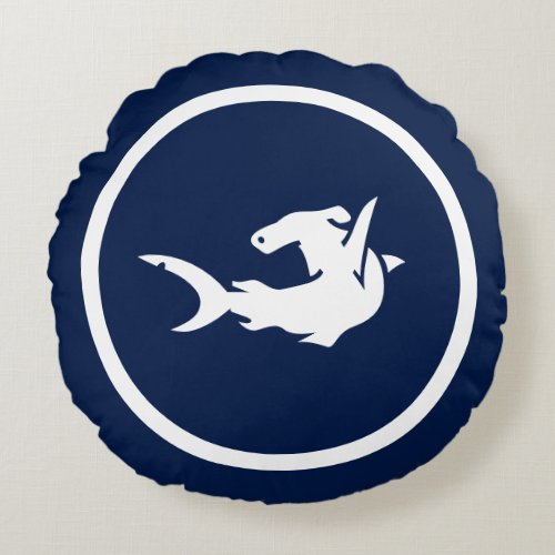 Almost Navy blue hammerhead shark nautical Round Pillow