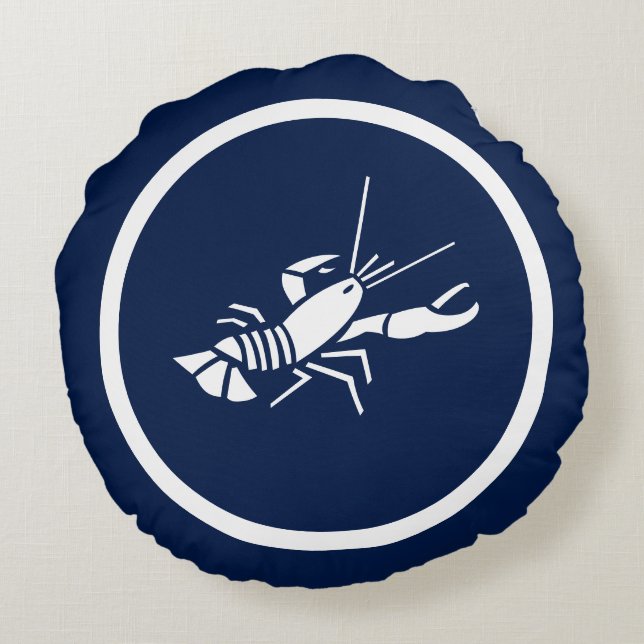 Almost Navy blue Lobster nautical Round Pillow (Back)