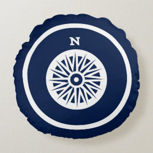 Almost Navy blue Sailboat Seahorses nautical Round Pillow