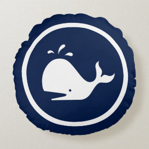 Almost Navy blue Sailboat WHALE nautical Round Pillow