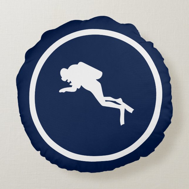 Almost Navy blue SCUBA DIVER nautical Round Pillow (Back)