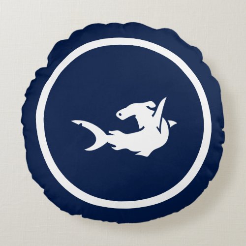 Almost Navy blue shark SCUBA DIVER nautical Round Pillow