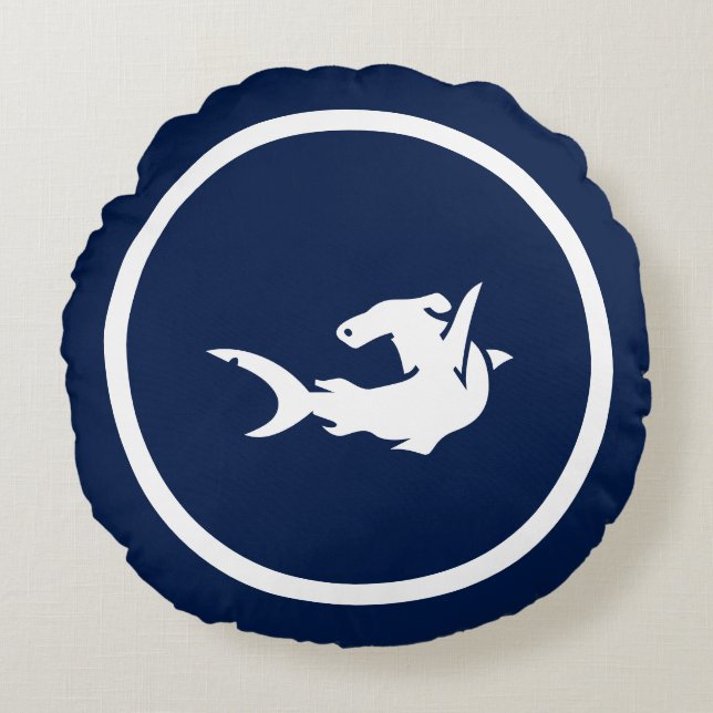 Almost Navy blue shark SCUBA DIVER nautical Round Pillow (Front)