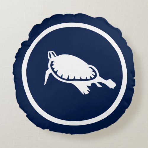 Almost Navy blue swimming turtle nautical Round Pillow