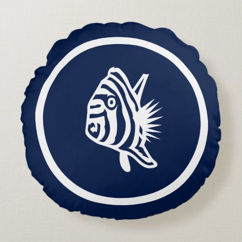 Almost Navy blue tropical fish nautical Round Pillow