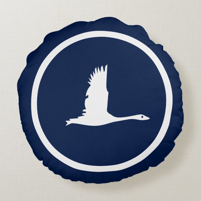 Almost Navy blue water bird flight nautical Round Pillow (Back)