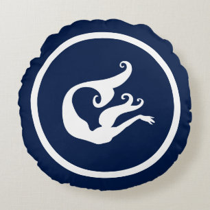 Almost Navy blue + white mermaid nautical Round Pillow