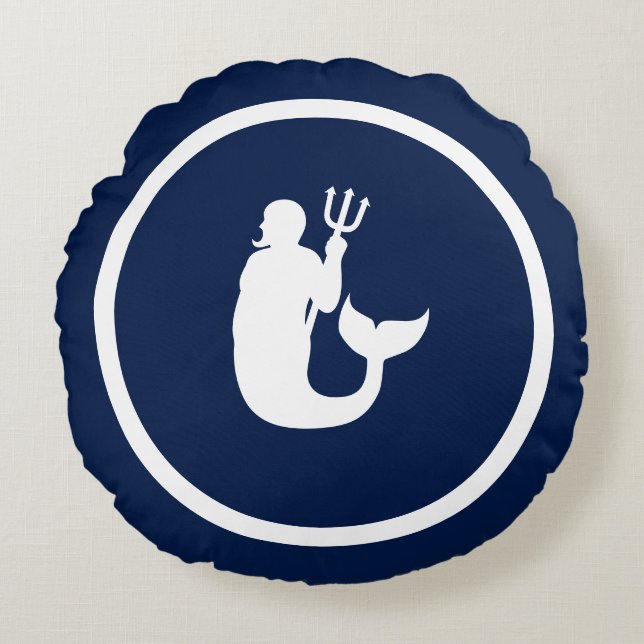Almost Navy blue + white mermen merman Round Pillow (Front)