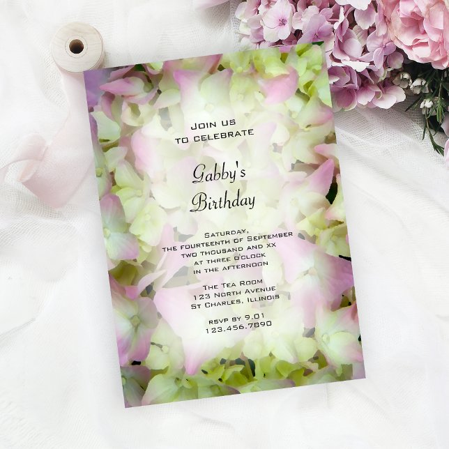 Almost Pink Hydrangea Floral Birthday Party Invitation (Creator Uploaded)