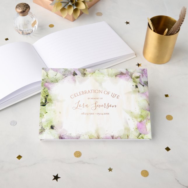 Almost Pink Hydrangea Flower Celebration of Life Foil Guest Book (Front Open)