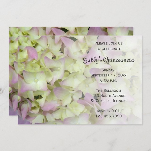 Almost Pink Hydrangea Flower Quinceanera Invite (Front/Back)