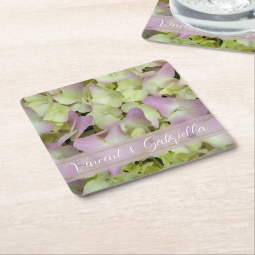 Almost Pink Hydrangea Flower Wedding Square Paper Coaster