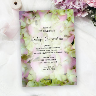 Almost Pink Hydrangea Flowers Quinceañera Party Invitation
