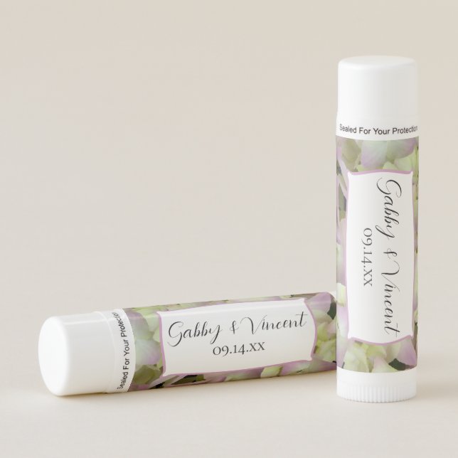 Almost Pink Hydrangea Flowers Wedding Favor Lip Balm (Front)