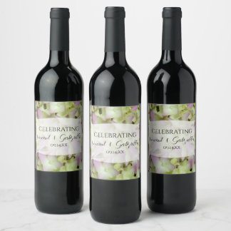 Almost Pink Hydrangea Flowers Wedding Wine Label