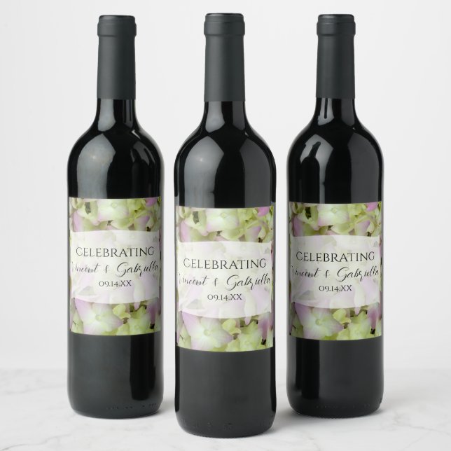 Almost Pink Hydrangea Flowers Wedding Wine Label (Bottles)