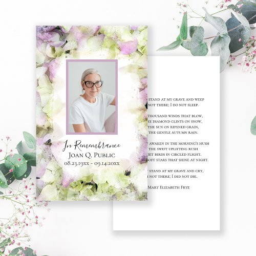 Almost Pink Hydrangea Funeral Memorial Poem Prayer Business Card