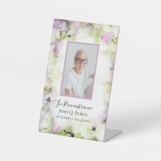 Almost Pink Hydrangea Watercolor Funeral Memorial Pedestal Sign