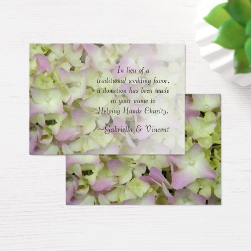 Almost Pink Hydrangea Wedding Charity Favor Card