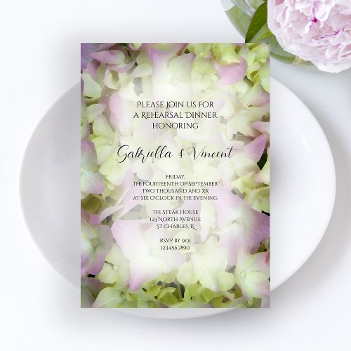 Almost Pink Hydrangea Wedding Rehearsal Dinner Invitation