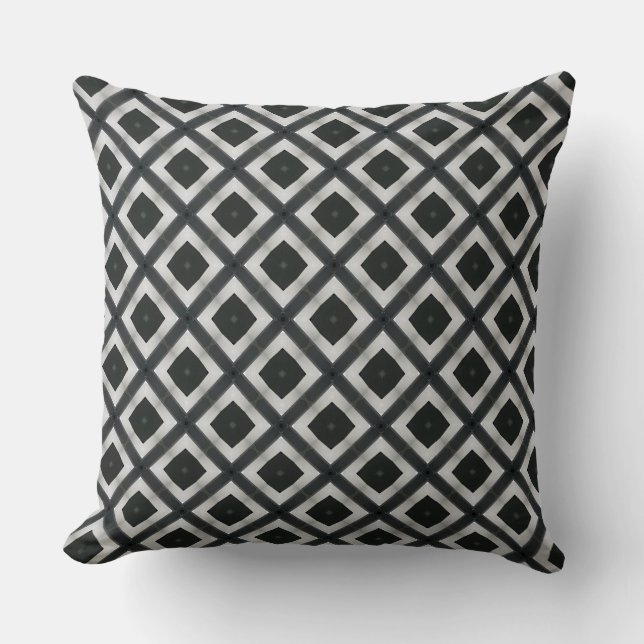Almost Square Gray and Black Tiles Throw Pillow (Front)