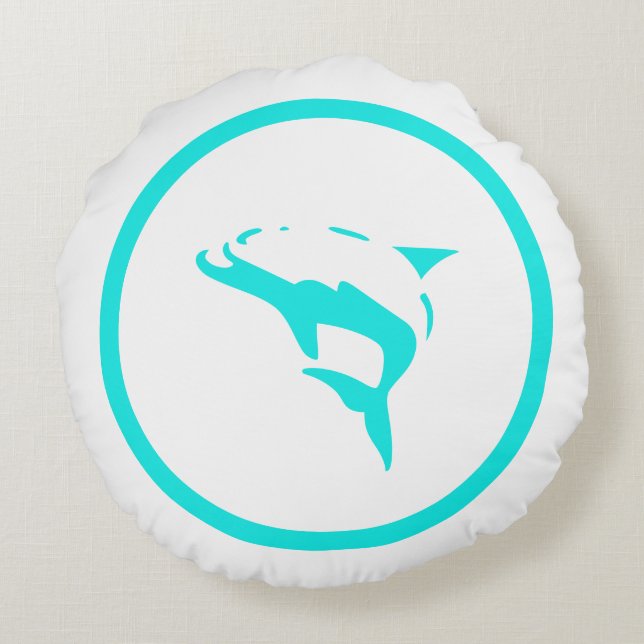 Almost  teal blue white DOLPHIN nautical Round Pillow (Back)
