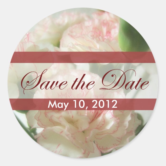 Almost White Carnations 6 Save the Date Wedding Round Stickers