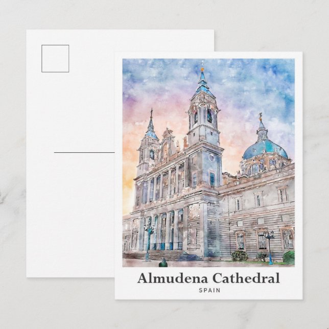 Almudena Cathedral Madrid Spain Travel Watercolor Postcard (Front/Back)