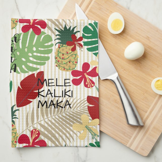 ALO-HO-HO-HA Hawaiian Tropical Holiday  Kitchen Towel (Quarter Fold)