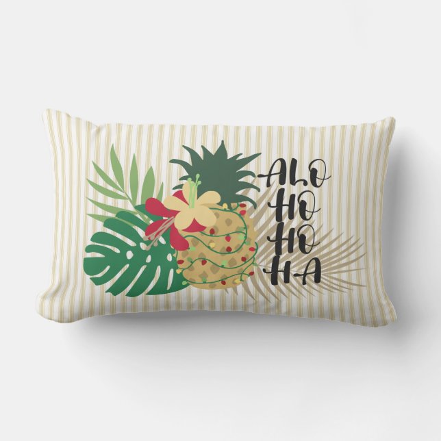 ALO-HO-HO-HA Hawaiian Tropical Holiday Lumbar Pillow (Front)