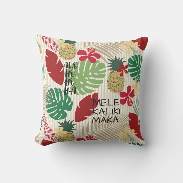 ALO-HO-HO-HA Hawaiian Tropical Holiday  Outdoor Pillow (Front)