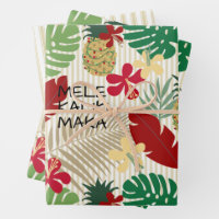 Fun Colorful Aloha Tropical Boho Wrapping Paper Sheets