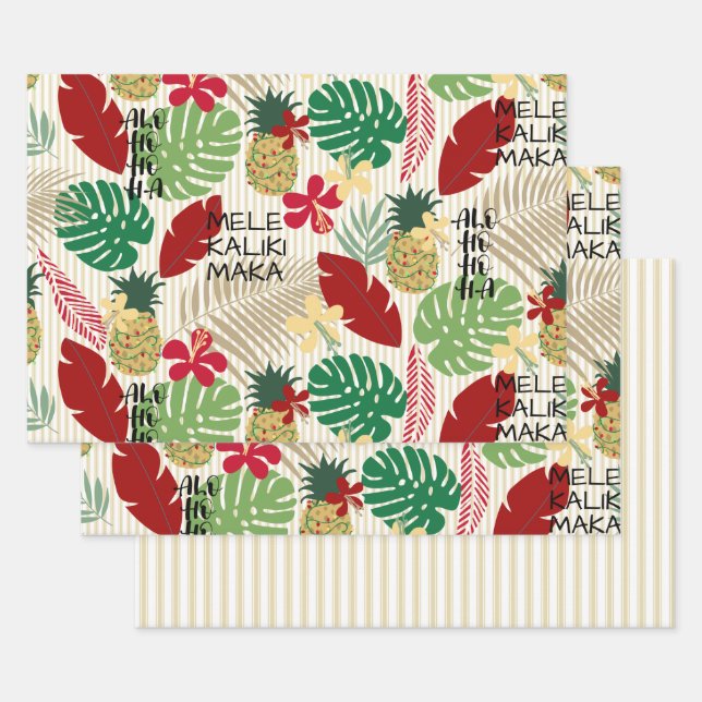 ALO-HO-HO-HA Hawaiian Tropical Holiday  Wrapping Paper Sheets (Set)