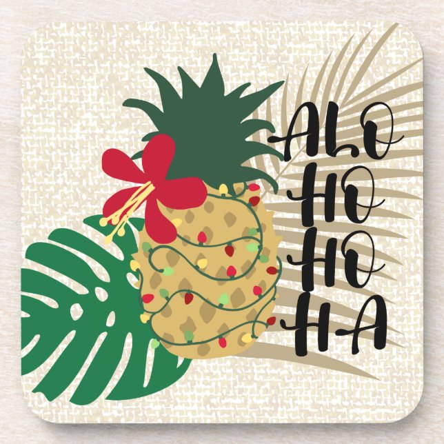 ALO-HO-HO-HA Hawaiian Tropical Pineapple Beverage Coaster (Front)