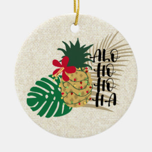 ALO-HO-HO-HA Hawaiian Tropical Pineapple Ceramic Ornament