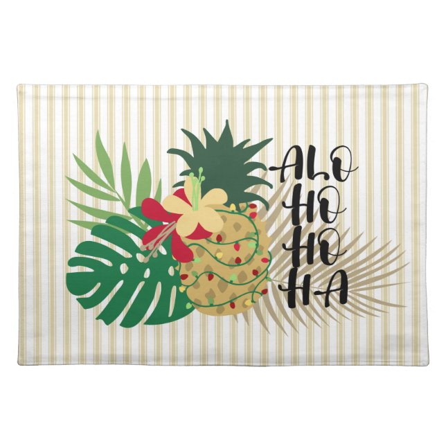 ALO-HO-HO-HA Hawaiian Tropical Pineapple Cloth Placemat (Front)