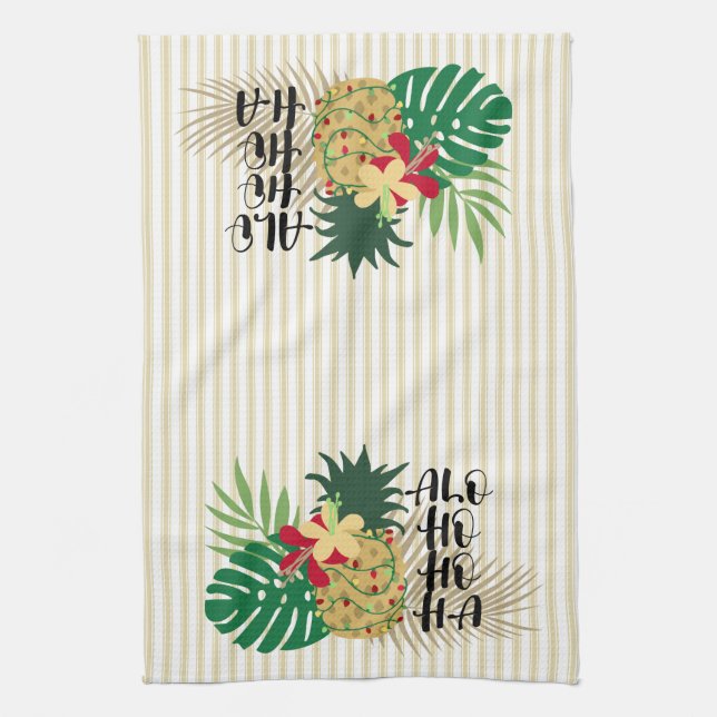 ALO-HO-HO-HA Hawaiian Tropical Pineapple Kitchen Towel (Vertical)