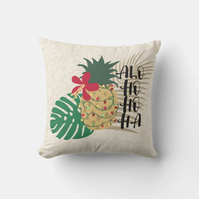 ALO-HO-HO-HA Hawaiian Tropical Pineapple Outdoor Pillow (Front)
