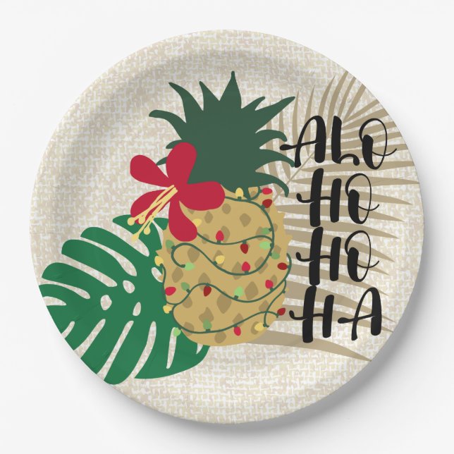 ALO-HO-HO-HA Hawaiian Tropical Pineapple Paper Plates (Front)