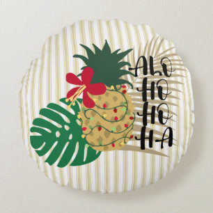 ALO-HO-HO-HA Hawaiian Tropical Pineapple Round Pillow