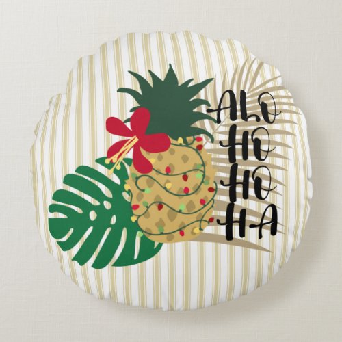 ALO_HO_HO_HA Hawaiian Tropical Pineapple Round Pillow