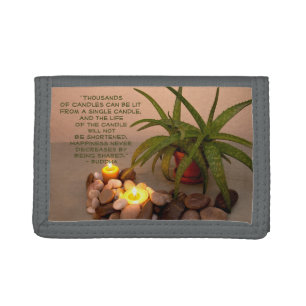 Aloe, Candles, and Rocks Photo   Buddha Quote Trifold Wallet
